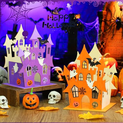 DoubleFill 12 Set Halloween Wooden Castle House Craft Kits with Paints