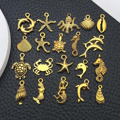 WOCRAFT 60pcs Antique Gold Ocean Bracelet Charms for Jewelry Making Sets DIY Necklace Bracelet Keychain Crafting Charms Kit Craft Supplies (SN882) - color: Antique Gold, size: Ocean Charms