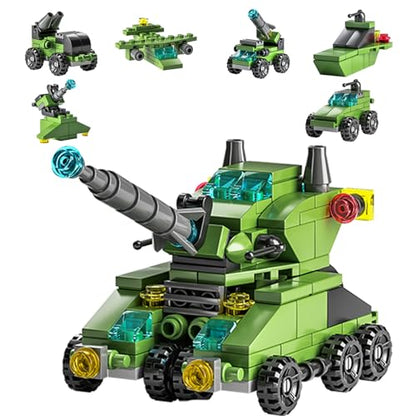 138-Piece Military Building Blocks Set – Army Tank Vehicle Toy with 7 in 1 Transformable Models, STEM Construction Kit for Kids Ages 6-12, Combat Play & Collector’s Display - color: Army Tank