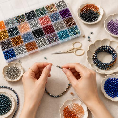 2800Pcs 4mm Electroplated Glass Beads for Bracelets Jewelry Making - color: 28 Metallic Colors