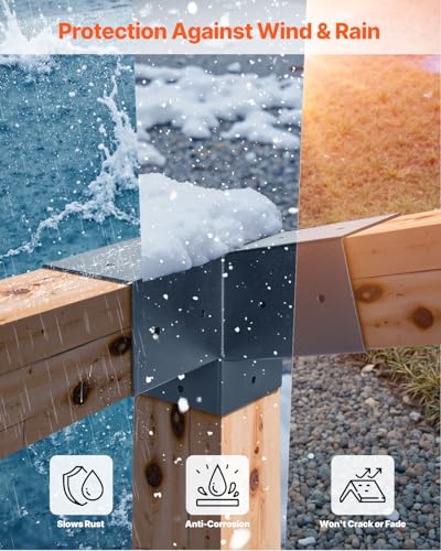 VEVOR Pergola Kit, 4x4 Inch 3-Way Slanted Brackets for 3.5x3.5 Inch Wood Beams in Actual Size, 2-Pack Pergola Brackets with 2 Post Bases and 2 Wall Mount Bases, for Outdoor Pergolas, Gazebos, Sheds - size: 2PC 15°3-Way+4PC Base Post 4*4 SET