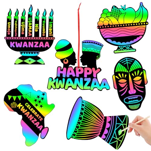 JULMELON 36 PCS Kwanzaa Crafts for Kids Holiday Magic Rainbow Scratch Cards - style: Kwanzaa Crafts
