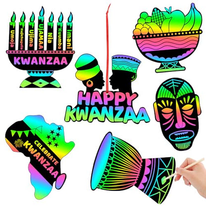 JULMELON 36 PCS Kwanzaa Crafts for Kids Holiday Magic Rainbow Scratch Cards - style: Kwanzaa Crafts