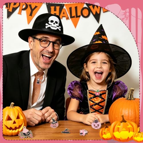 SANNIX 110Pcs 55 Pairs Pink Halloween Charms Bulk Cute Enamel Jewelry Charm - style: Pink Halloween Charms