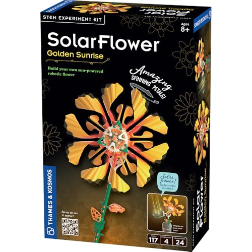 Thames & Kosmos SolarFlower Golden Sunrise STEM Kit | Build a Motorized Solar-Powered Flower with Spinning, Colorful Petals, Educational Gift for Kids Ages 8+, Adults - color: Golden Yellow