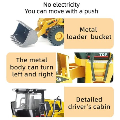 Bulldozer Toys for Boys Heavy-Duty Metal Loader Vehicle Sand/Beach Toy with Functional Arm and Bucket,Realistic Perfect for Sandbox Indoor/Outdoor Play Die Cast Construction Model - style: Bulldozer model