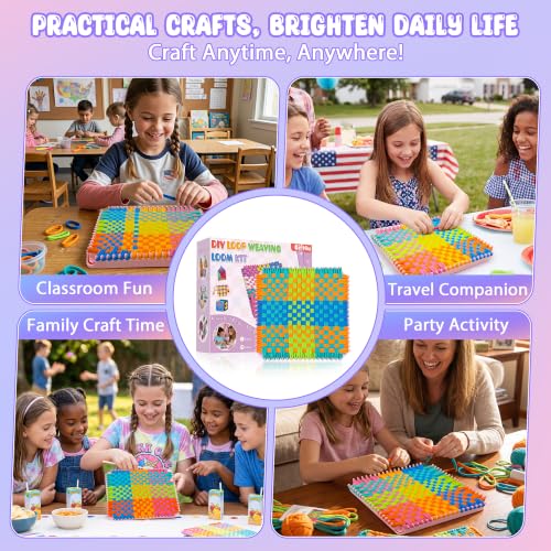 300 Pcs Weaving Loom Kit for Kids, Beginner Craft Kit with 12 Color Loops