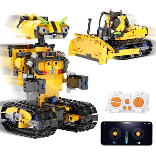Sciencow 2-in-1 Build a Robot Kit, Remote & APP Controlled Robotic Building Blocks Toys STEM Projects for Kids Ages 8 9 10 11 12 13 14,Chirstmas Birthday Gift for Boys (RC Bulldozer) - style: RC Bulldozer