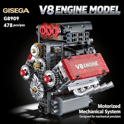 Motorized V8 Engine Model Building Kit, Mechanical Engine Model that Moves, STEM Engineering Assembly Kit with Gear System, Desktop Display Collectible for Adults & Teens