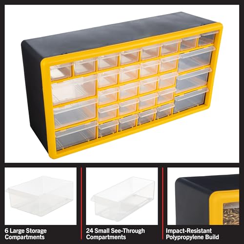 Stalwart 30-Drawer Plastic Small Parts Organizer, Yellow
