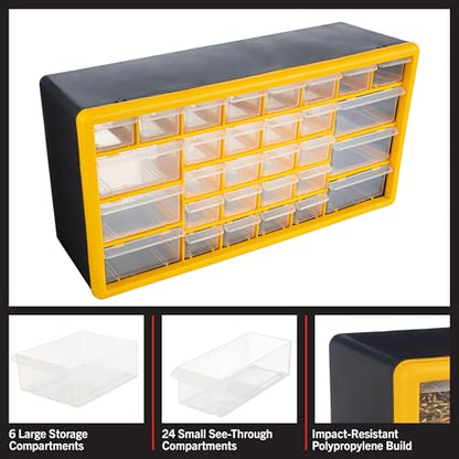 Stalwart 30-Drawer Plastic Small Parts Organizer, Yellow