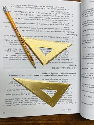 Golden Brass Ruler Stationery Set, (Durable Isosceles - Right Triangular Ruler1, Solid Ruler 18cm Scale1, Right Triangular Ruler1, Solid Protractor1)