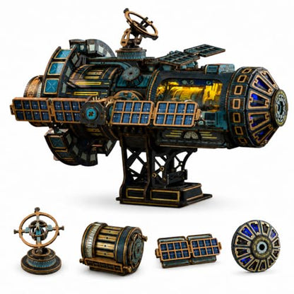 Spilay Mechanical 3D Wooden Puzzle for Adults, Wood Model Building Kit - color: Celestigon Station（black）
