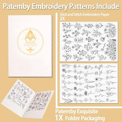 Patemby Embroidery Pattern Water Soluble Embroidery Stabilizers, Stick and Stitch Embroidery Paper Wash Away with Pre-Printed Pattern Designs Stencils Transfers for Hand Sewing Lover Beginner - color: Blossom