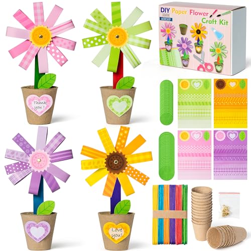 WATINC Flower Paper Pot Craft Kits for Kids - DIY 3D Flower Arts & Crafts Decorations for Spring Summer, Back to School Activity for Preschool Classroom Homeschool (36 Pack)