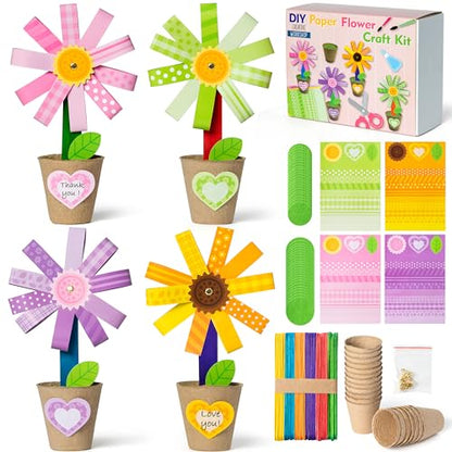WATINC Flower Paper Pot Craft Kits for Kids - DIY 3D Flower Arts & Crafts Decorations for Spring Summer, Back to School Activity for Preschool Classroom Homeschool (36 Pack)