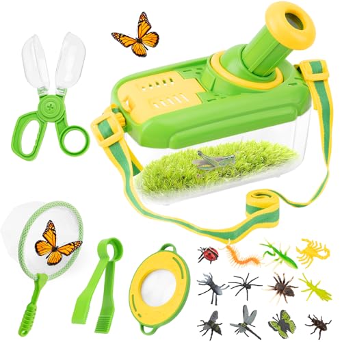 Bug Catching Kit for Kids 3-5: 17 PCS Bug Catcher Kit with Magnifying Glass - color: Green