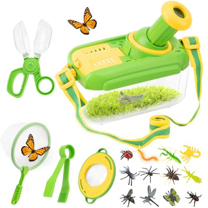 Bug Catching Kit for Kids 3-5: 17 PCS Bug Catcher Kit with Magnifying Glass - color: Green