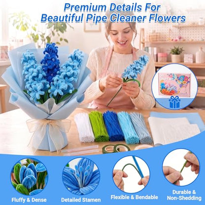 SENVIA Pipe Cleaners Flower Kit, 500 PCS Blue Chenille Stems Bulk - color: Blue