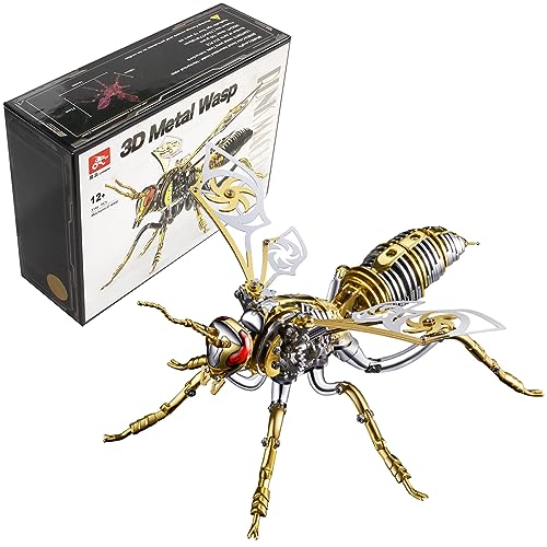 3D Metal Wasp Puzzles for Adults, Model Kits Mechanical Building Blocks, Difficult DIY for Assembly Gifts for Men Gold - style: 3D Metal Wasp-Silver Gold