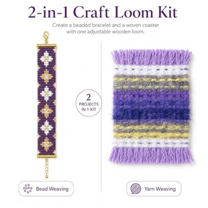 TMEGMIC 2-in-1 Wooden Bead Loom Kit, Bracelet and Coaster Weaving Kit with - color: Lavender Purple Kit