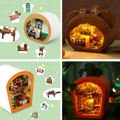 DIY Miniature Dollhouse with LED Lights Creative Modern Cabin Handmade Mini House Model, Furniture Scene, Mini Decorative Wooden Craft - color: C