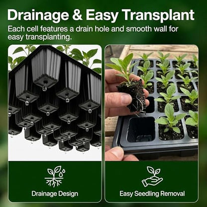 Gardzen 5-Set Seed Starter Tray Kits, Durable Plant Germination Trays with Humidity Vented Domes and Bases, Ideal for Seed Starting, Indoor Gardening, and Greenhouse (Total 200 Cells) - size: 40-Cell Black 5-Pack