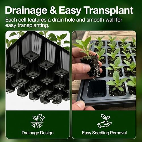 Gardzen 10-Set Garden Propagator Set, Seed Tray Kits with 400-Cell, Seed Starter Tray with Dome and Base 15" x 9" (40-Cell Per Tray) - size: 40-Cell Black 10-Pack