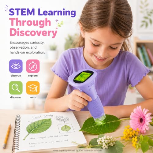 1000X Microscope for Kids, 2'' Screen Kids Wonder Quest Microscope Camera, Digital Handheld Microscope, Educational Kids Magnifying Glass, Christmas Birthday Gifts for Age 3 4 5 6 7 8 9 10- Purple - color: Purple