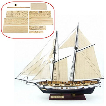 HAPYLY 1/130 Scale DIY Hobby Wooden Ship Science Equipmen Assembly Model Boat Kits Sailing Boat Kit Decor Toy Gift - size: 1:130