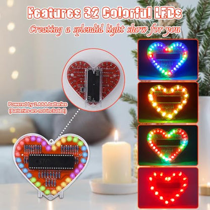 Soldering Learning Kit, ICSTATION Heart Shaped LED Light Soldering Project Light Chasing Sunflower Soldering Practice Kit With RGB LEDDIY Rotating Sunflower Electronic Kit for Teenagers School Student
