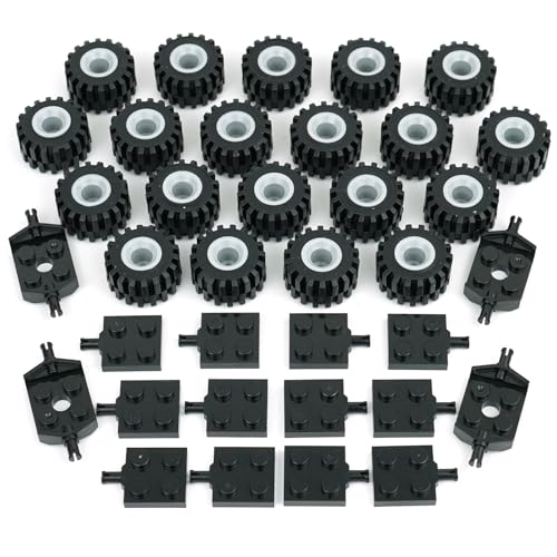 City Wheels Tires and Axles Set 56Pcs Brick Accessories Car Truck Parts - color: Black