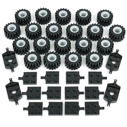 City Wheels Tires and Axles Set 56Pcs Brick Accessories Car Truck Parts - color: Black