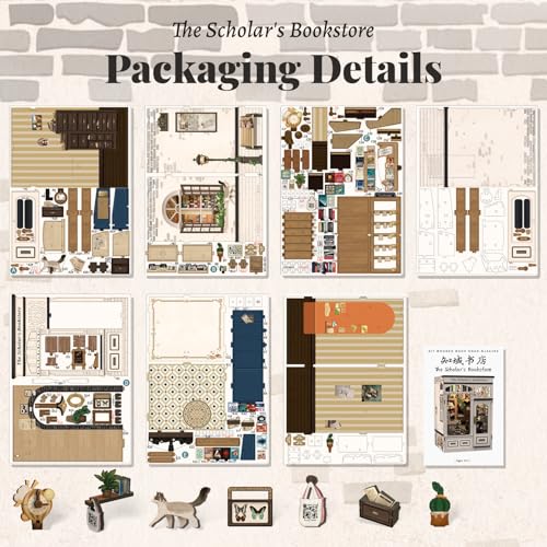Fsolis Book Nook Kit DIY Miniature House with Cat - color: The Scholar's Bookstore