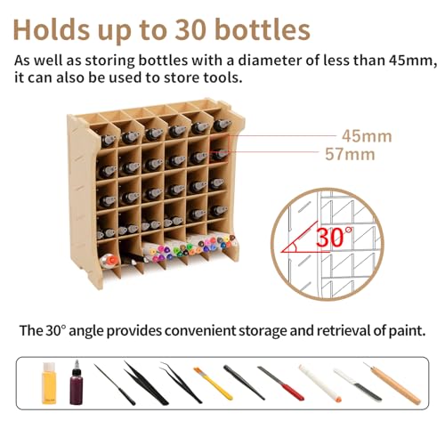 Paint Rack Organizer for 30 Bottles, Craft Supplies Storage, MDF Material, Tools Storage Suitable for Tamiya Paints, Miniature Model Paint Set GK9 - size: 30 Holes Paints