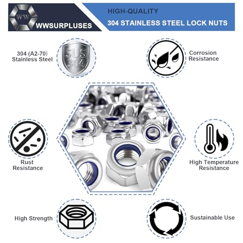 400 Pcs SAE & Metric Lock Nuts Kit, M3-M12 & #6-1/2 Hardware Nuts - size: SAE & Metric 400 Kit (#6 To 1/2, M3 to M12)