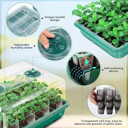Hanaoyo Self-Watering Seed Starter Tray 2 Packs, 96 Cells Seed Starter Kit with Humidity Vented Domes and High Lid, Germination Kit for Indoor Greenhouse Seed Starter - size: 2 Pack-Self-Watering