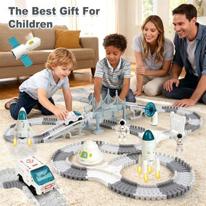 BEMITON Race Track Toy for Kids - Best Birthday Gift for 3 4 5 6 7 Year Old Boys, 290+ PCS DIY Flexible Track Playset, Creative Building Toys - color: White Space Race Track