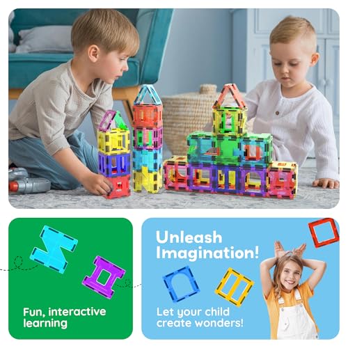 PicassoTiles Magnetic Tiles Building Blocks STEM Toy Set for Kids Ages 3+ - color: See-through Shape