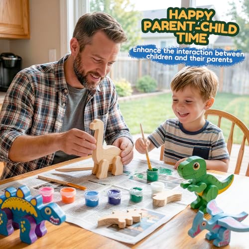 Coloring Wooden Dinosaur, DIY Building Toy with Paint and Stickers