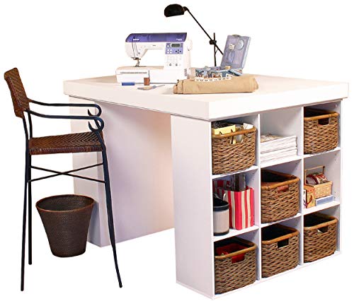 Venture Horizon Project Center Desk with Two 9-Cubby Bookcase Sides (White) - color: White