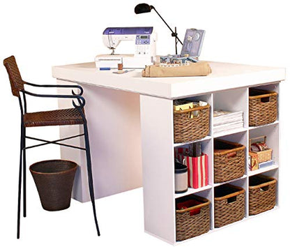Venture Horizon Project Center Desk with Two 9-Cubby Bookcase Sides (White) - color: White