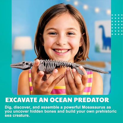 4M Dig a Mosasaurus Skeleton Kit for Kids Ages 8-12 – 11 Realistic Bones, STEM Fossil Excavation Set with Hammer, Chisel & Brush, Marine Reptile Digging Kit, Educational Paleontology Gift