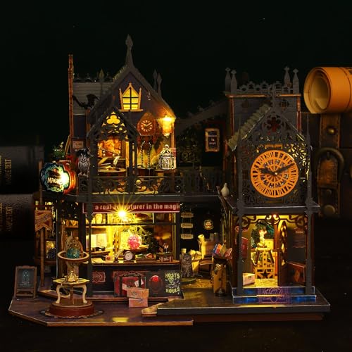 Fifijoy DIY Miniature Dollhouse Kit, Holo Magic City DIY Miniature House kit Wooden Dollhouse Kit, DIY Mini House kit for Adults to Build - color: Holo Magic City