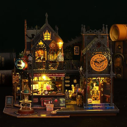 Fifijoy DIY Miniature Dollhouse Kit, Holo Magic City DIY Miniature House kit Wooden Dollhouse Kit, DIY Mini House kit for Adults to Build - color: Holo Magic City
