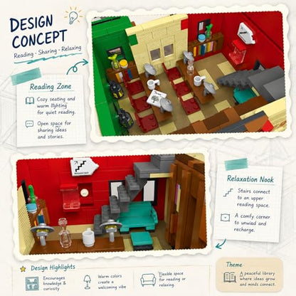 City Library House Building Set Collectible Model for Adults, Compatible with Lego Street View Architecture Desktop Ornament Home Office Decor for Adults