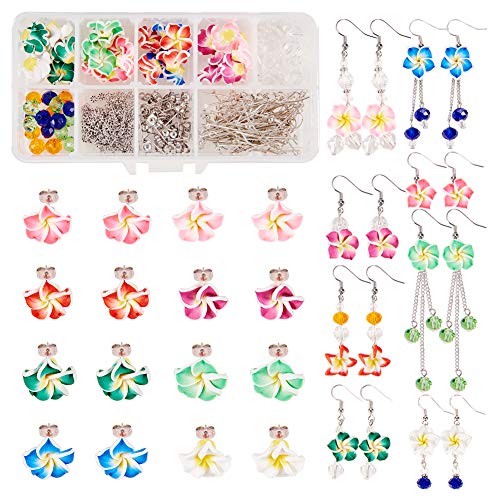 SUNNYCLUE 1 Box DIY 16 Pairs Polymer Clay 3D Flower Stud Earrings Making Kits Flower Spacer Loose Beads Floral Spacer Charms with Earring Hooks and Blank Peg Ear Stud Adult Women, Instruction