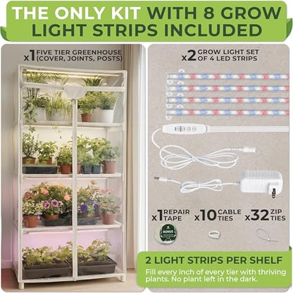 CARPATHEN Indoor Greenhouse with Grow Light, 4 Tiers 27.2"L x 19.3"W x 54"H - size: Greenhouse with 8 Strips Lights