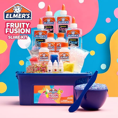 Elmer's Fruity Fusion Slime Kit, Includes Elmer's Clear Glue, Magical Liquid Slime Activator, Clay Color Pigments, Scents, Mixing Bowl, Spoon, 20 Piece Kit - style: Fruity Fusion Kit- Amazon Exclusive