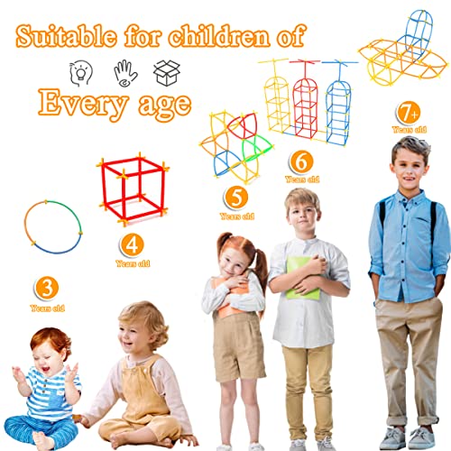 RAINBOW TOYFROG Straw Constructor Toys Stem Building Toys - 300 Pcs Connectors Toy Building Sets Kids Toys for Boys & Girls - Straw Building Set Engineering Kit - Autism Toy STEM Games